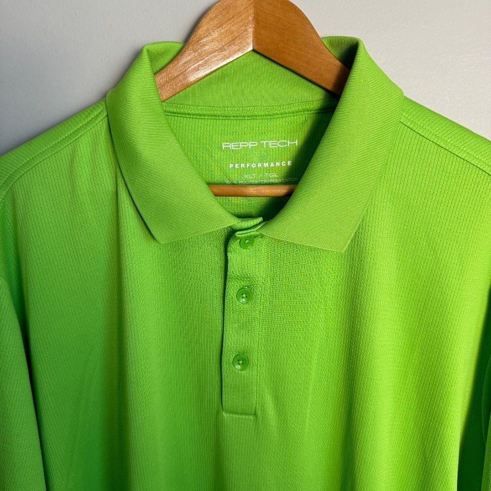 REPP TECH Performance Men's‎ Athletic Polo Golf Shirt Fluorescent Lime Green XLT - Picture 5 of 11